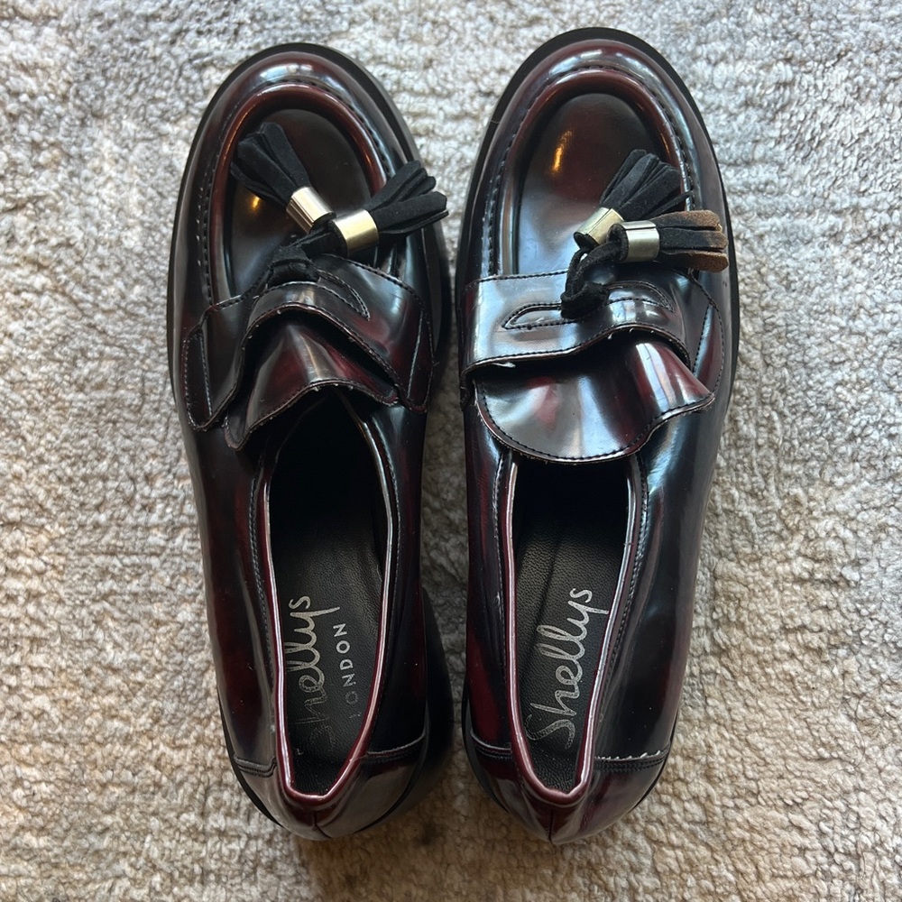 Shellys London Kipp Platform Burgundy/Dark Red Tassel Loafers